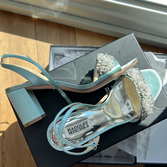 Badgley Mischka Clara Embellished Strap Evening Shoe in Blue Radiance - Picture 7 of 14